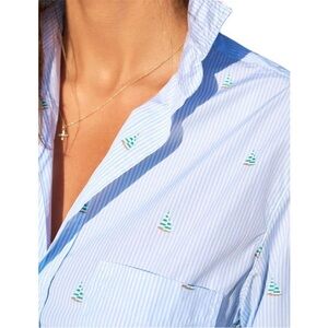 Frank and Eileen SILVIO Light Blue Stripe Sailboats Italian Cotton Sz L NEW